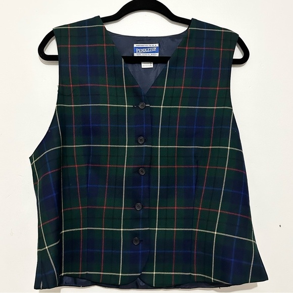 Pendleton Jackets & Blazers - Vintage PENDLETON Signature Tartan Green Blue Wool Vest Waistcoat Size 12